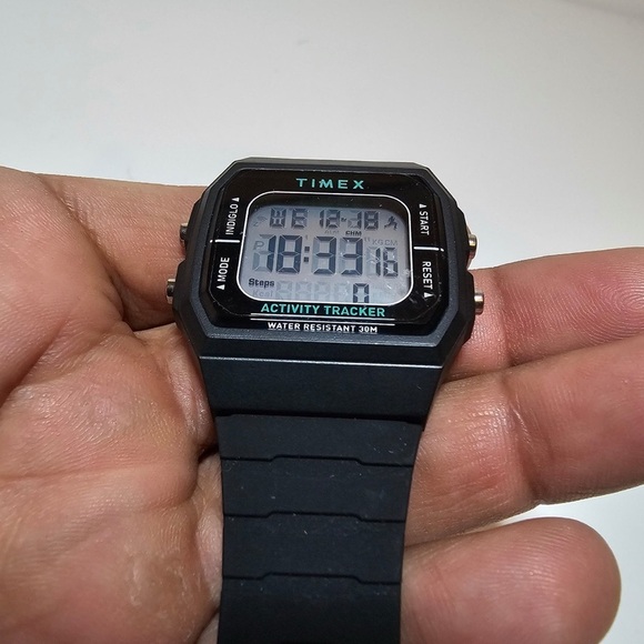 Timex TW5M55600 Step/Activity Tracker Indiglo Chronograph Black Resin Strap Work - Picture 2 of 7